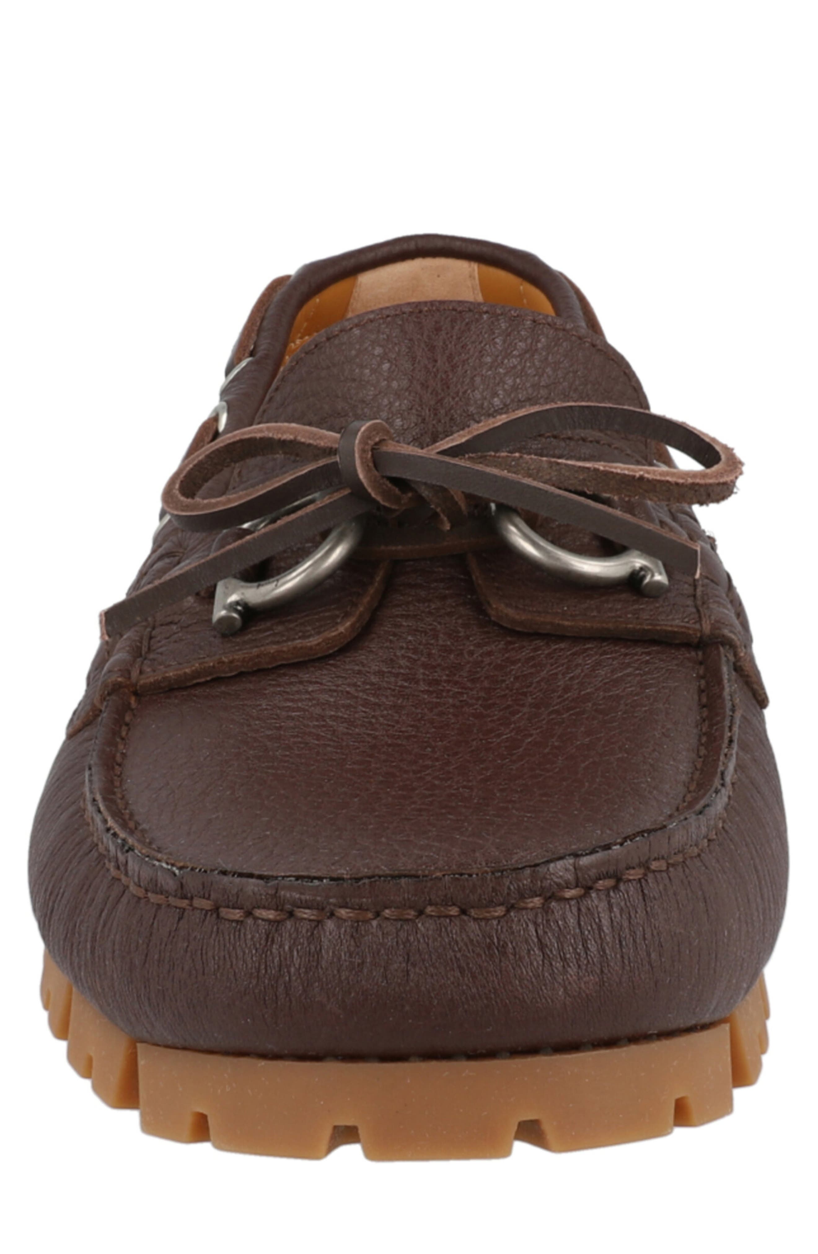 FERRAGAMO Gisoue Leather Boat Shoe, Alternate, color, Brown