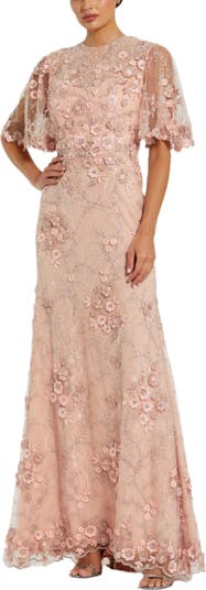 Mac Duggal Women's Flutter Sleeve Floral Emboridered Net Gown - Black - Size 12