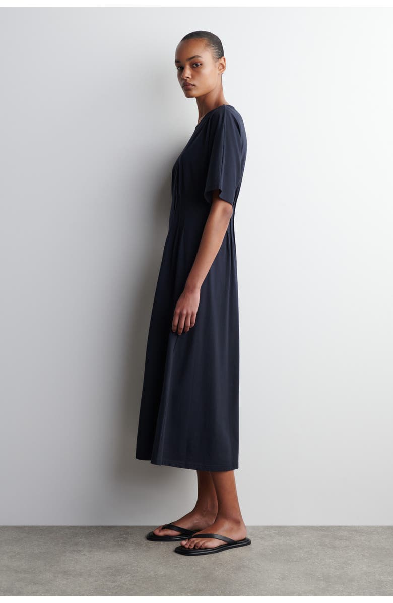 COS Pintucked Cotton Mini Dress, Alternate, color, Navy