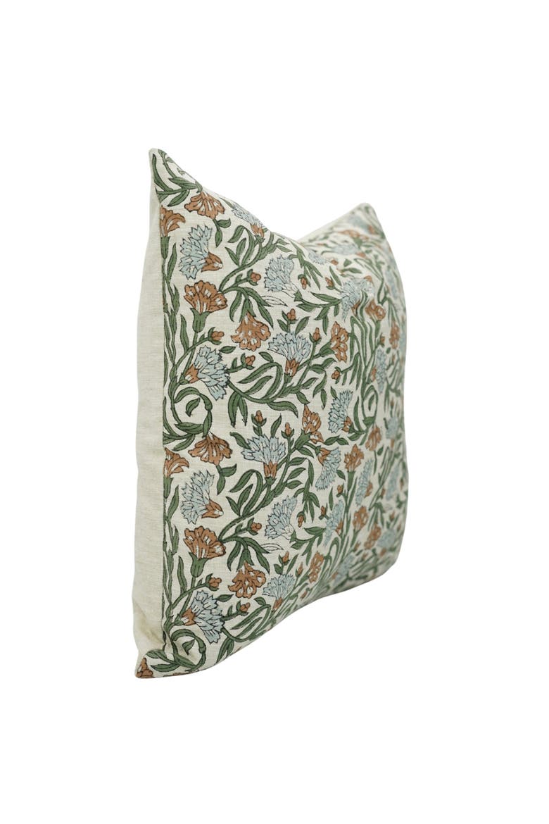 Thorny Stems  Handmade Block Printed Pillow Cover, Alternate, color, Green