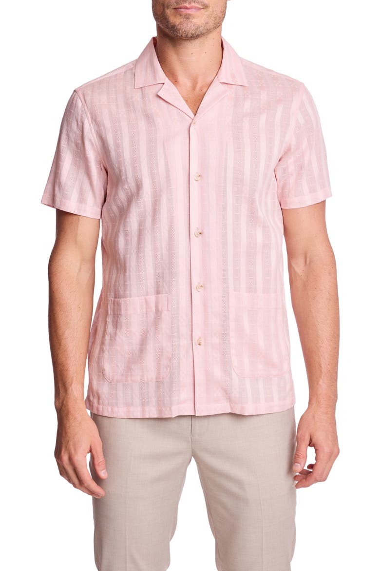 Textured Cotton Camp Shirt, Main, color, PINK DOBBY STRIPES