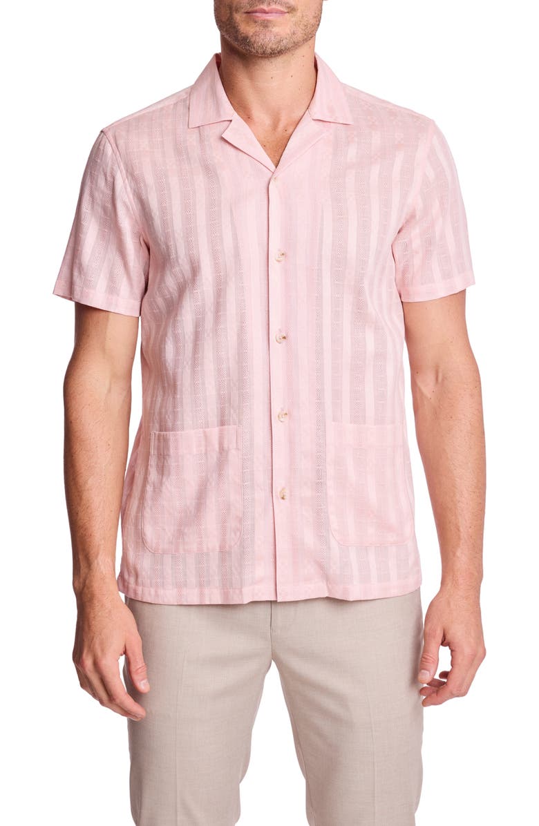 PAISLEY & GRAY Textured Cotton Camp Shirt, Main, color, Pink Dobby Stripes