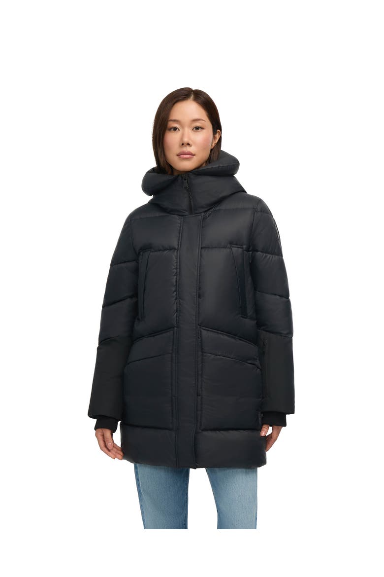 Heirani Mid-Length Quilted Parka Puffer with Oversized Hood, Main, color, Black