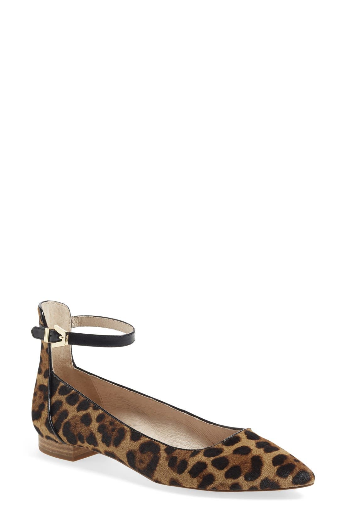 'Barry' Ankle Strap Flat (Nordstrom Exclusive), Main, color, BRUSHED LEOPARD CALFHAIR