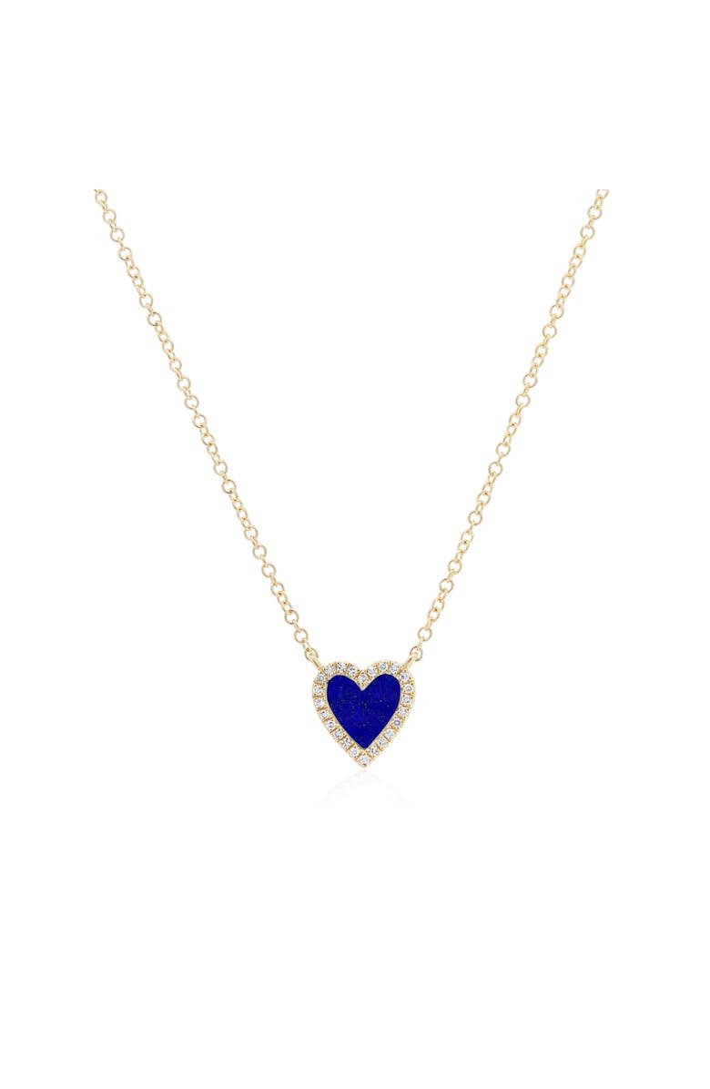 The Lovery Fine Jewelry Mini Lapis Diamond Halo Heart Necklace, Main, color, Lapis