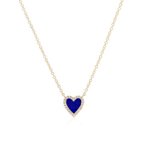 Mini Lapis Diamond Halo Heart Necklace