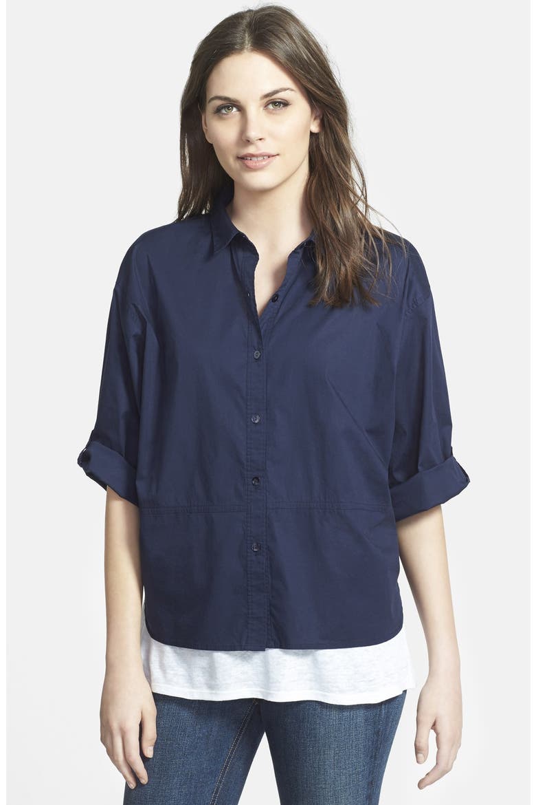 Classic Collar Stretch Cotton Shirt, Main, color, MIDNIGHT