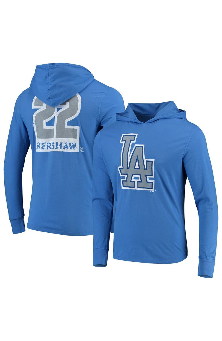 Majestic Threads Clayton Kershaw Los Angeles Dodgers Majestic Threads Softhand Long Sleeve Player Hoodie T-Shirt - Royal, Alternate, color, 