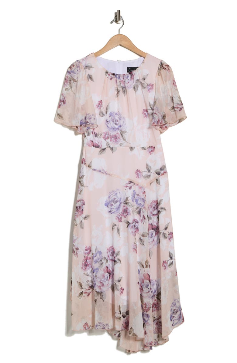 Connected Apparel Yoryu Flutter Sleeve Asymmetric Midi Dress, Alternate, color, Blush
