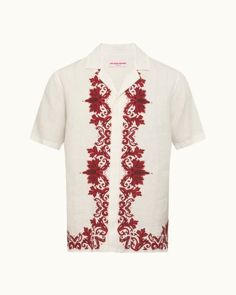 Maitan Linen Relaxed Fit Linen Mirabello Border Shirt