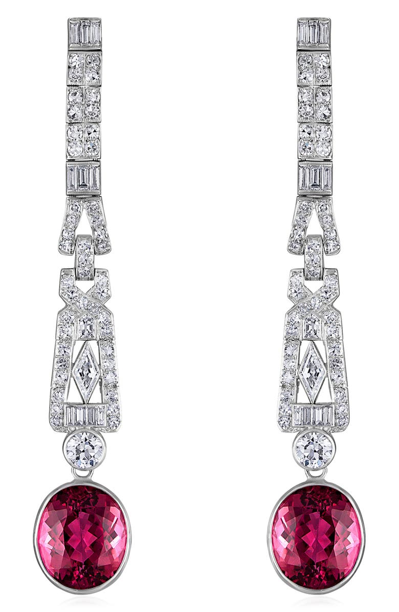 Mindi Mond Deco Dangle Tourmaline & Diamond Drop Earrings, Main, color, Platinum/ Diamond/ Tourmaline
