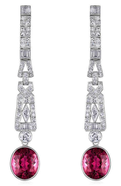 Deco Dangle Tourmaline & Diamond Drop Earrings