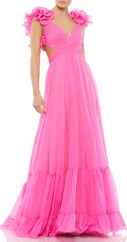 Mac Duggal Sleeveless Ruffle Tiered Cut-Out Chiffon Gown