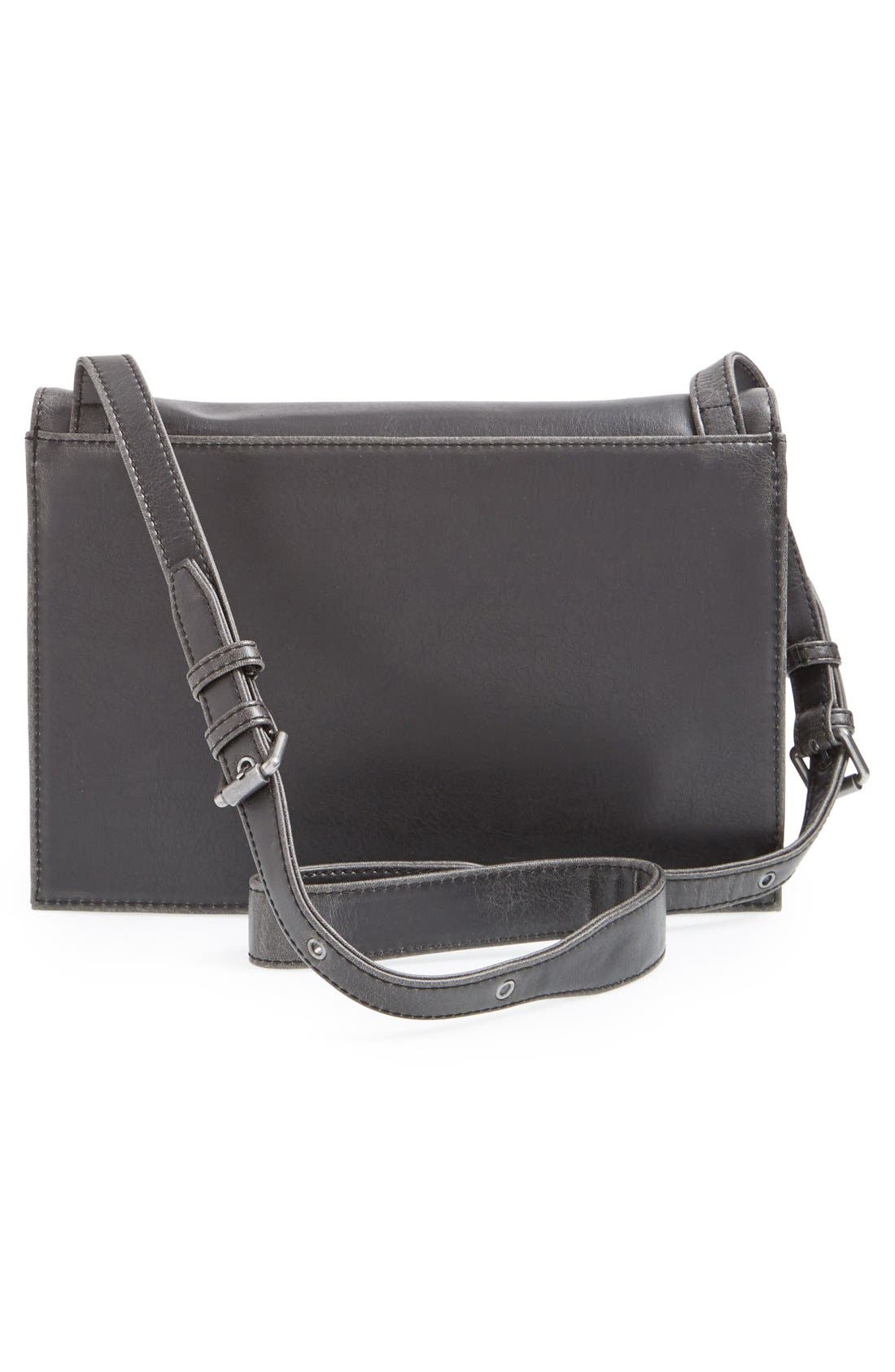 'Tardy' Vegan Leather Crossbody Accordion Satchel, Alternate, color, BLACK