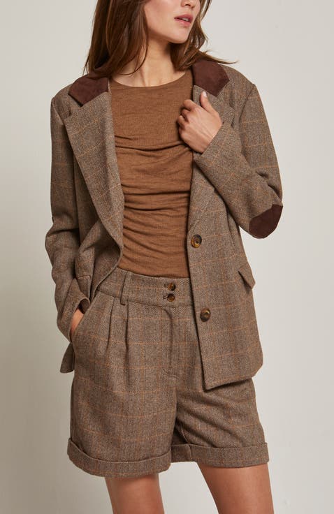 Herringbone Contrast Faux Suede Blazer