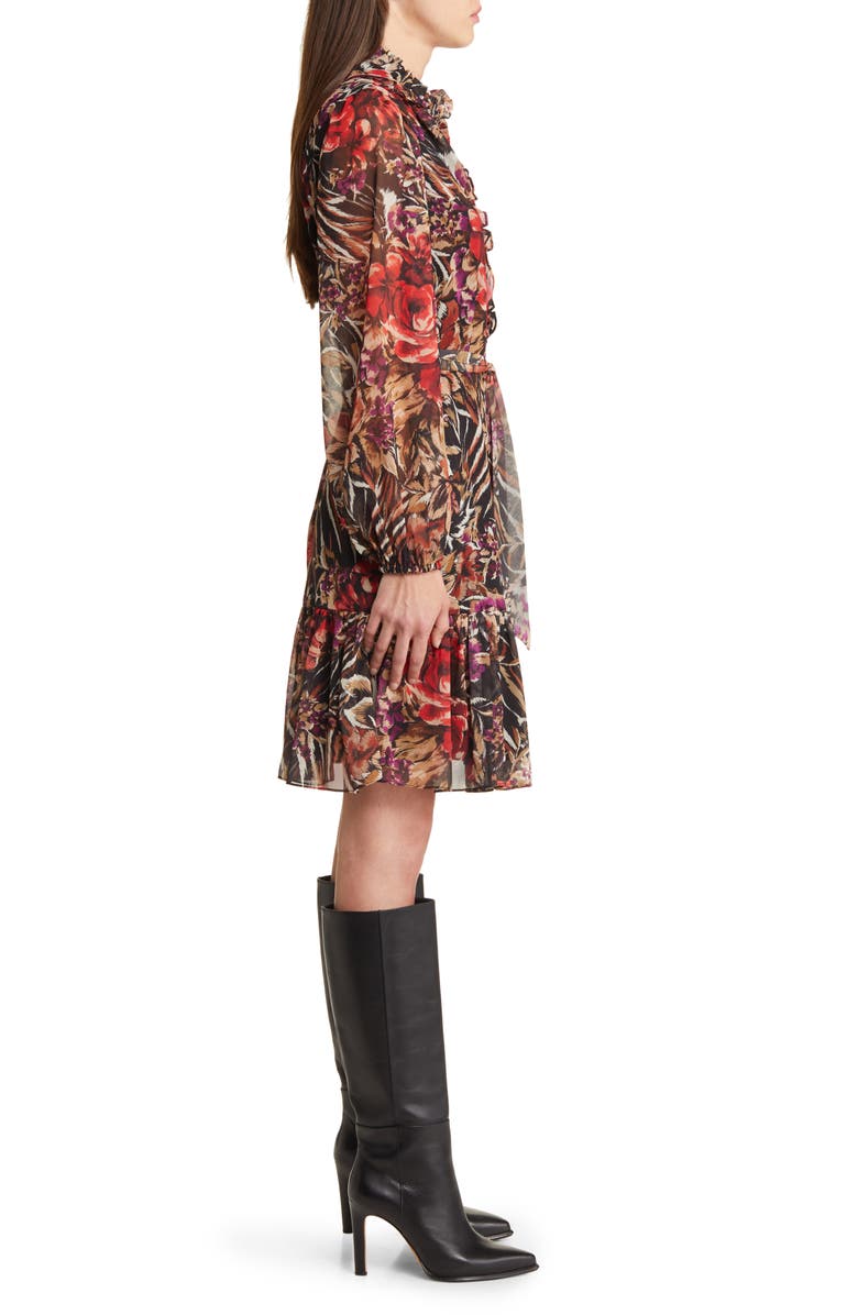 KOBI HALPERIN Sami Floral Ruffle Balloon Sleeve Chiffon Dress, Alternate, color,