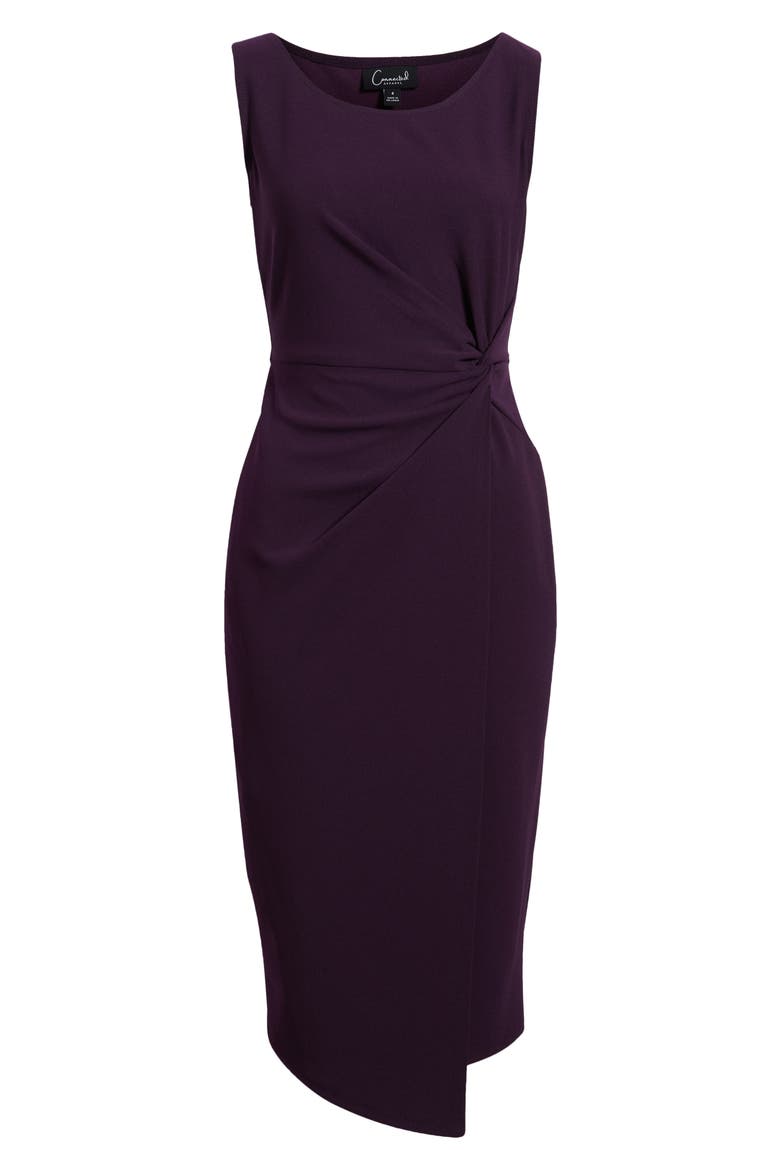 Side Knot Sleeveless Sheath Midi Dress, Alternate, color, AUBERGINE
