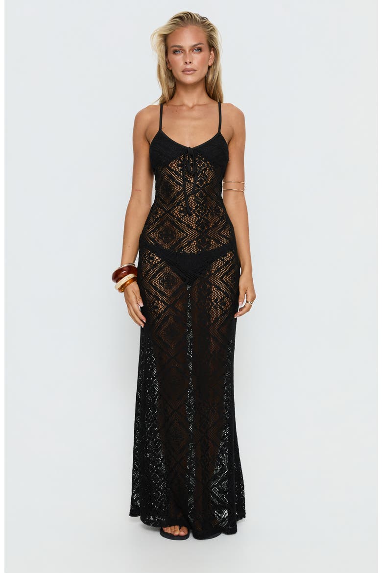 Eminent Semisheer Open Stitch Maxi Dress, Alternate, color, BLACK