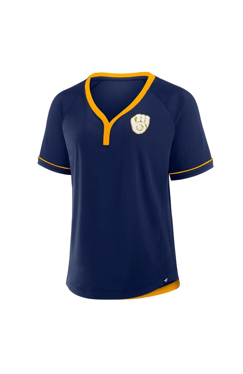 FANATICS Women's Fanatics Navy Milwaukee Brewers League Diva Star Raglan V-Neck T-Shirt, Alternate, color, Navy