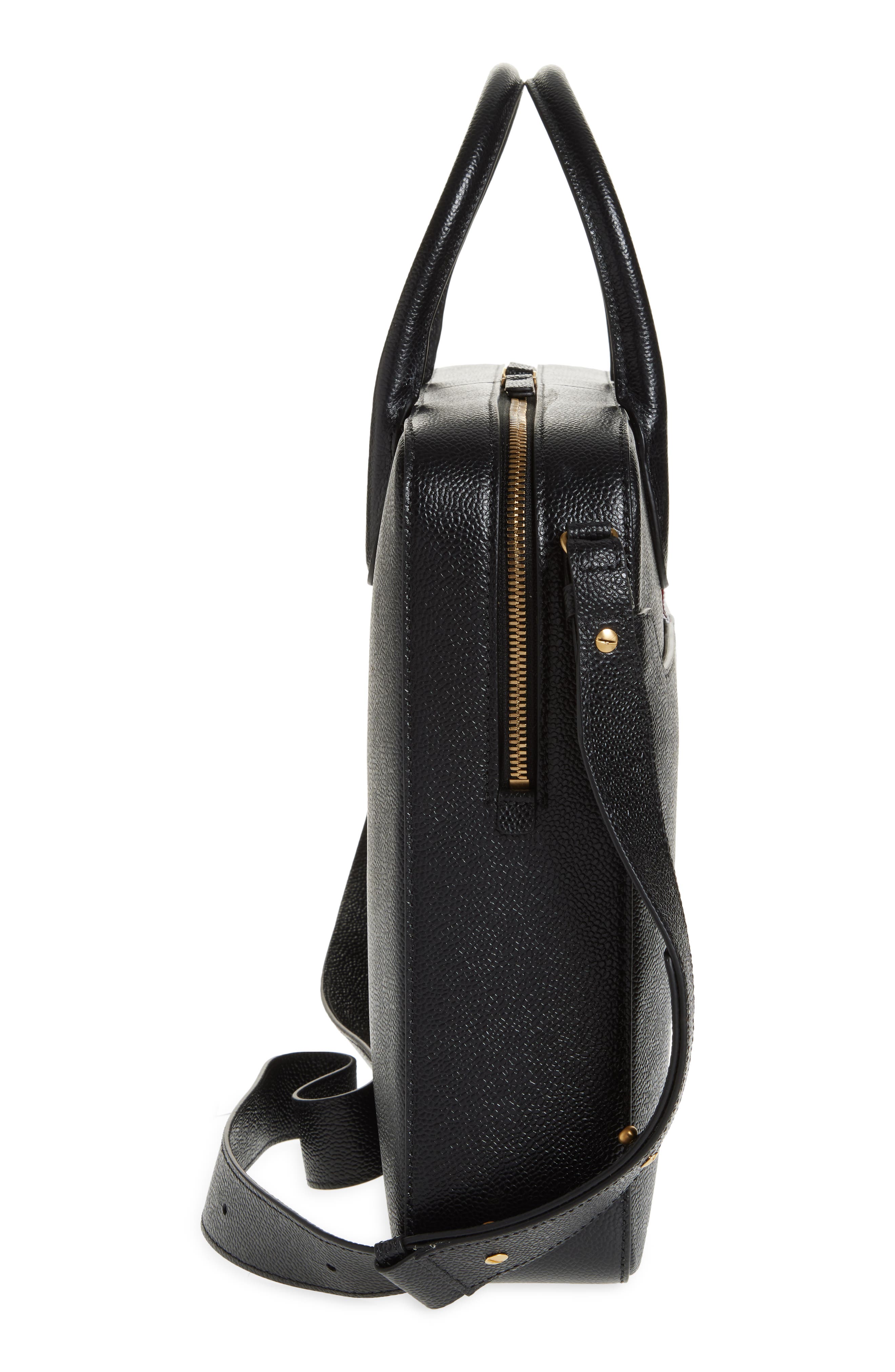 Thom Browne Pebbled Leather Business Bag, Alternate, color, Black