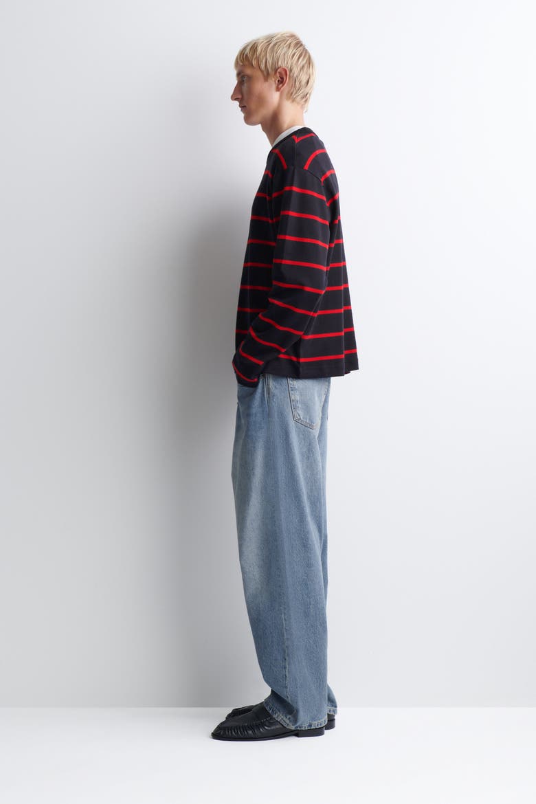 Relaxed Jersey Interlock Long-sleeved T-shirt, Alternate, color, NAVY / RED / STRIPED