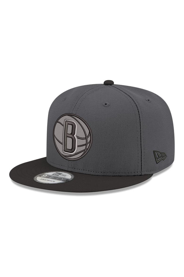 Men's New Era Gray/Black Brooklyn Nets Logo 2-Tone 9FIFTY Snapback Hat, Main, color, Gray
