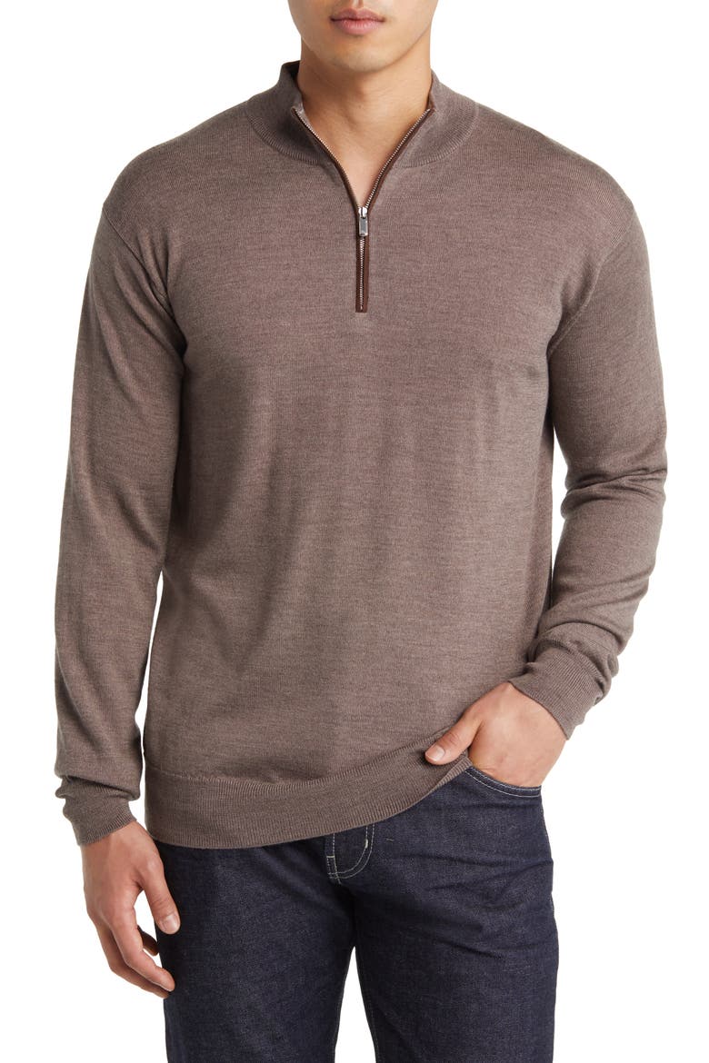 Autumn Crest Wool Blend Quarter Zip Pullover, Main, color, BIRCH