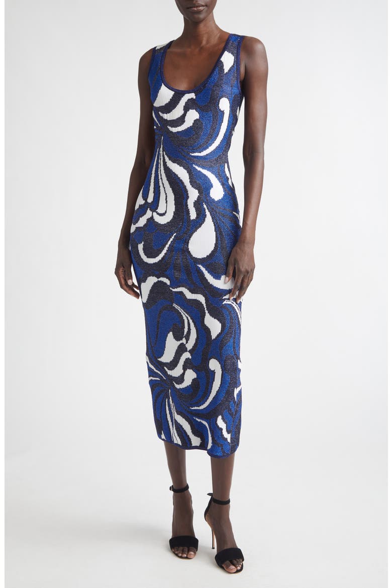 Lynn Metallic Scroll Jacquard Sweater Dress, Alternate, color, MIDNIGHT/ COBALT METALLIC