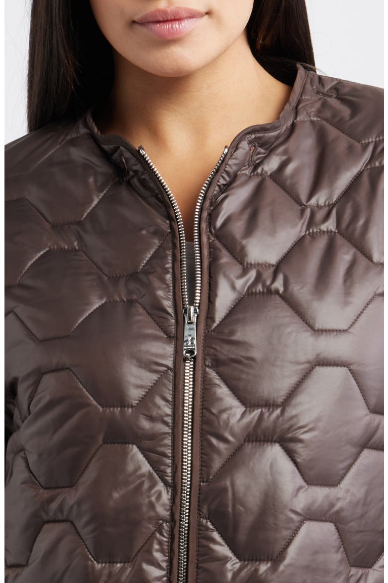 Wide Hexagon Quilted Coat with Removable Faux Fur Collar, Alternate, color, CHOCOLATE