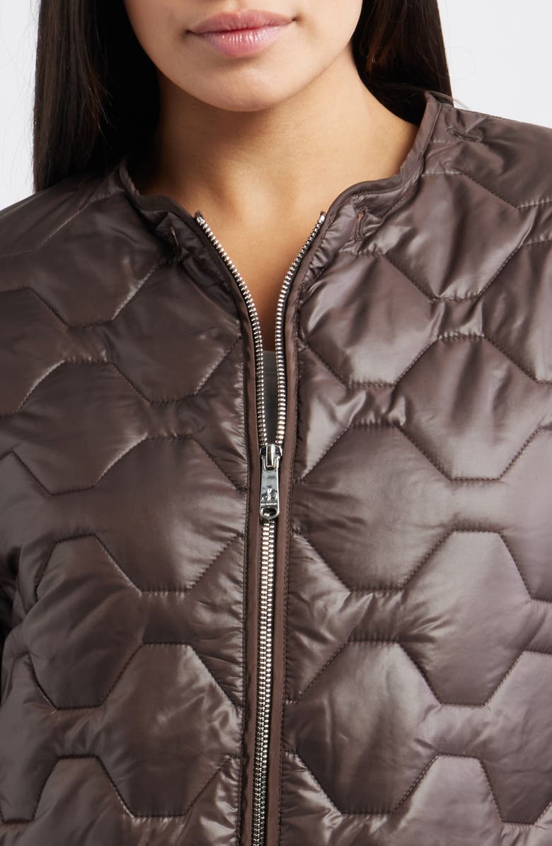 Sam Edelman Wide Hexagon Quilted Coat with Removable Faux Fur Collar, Alternate, color, Chocolate