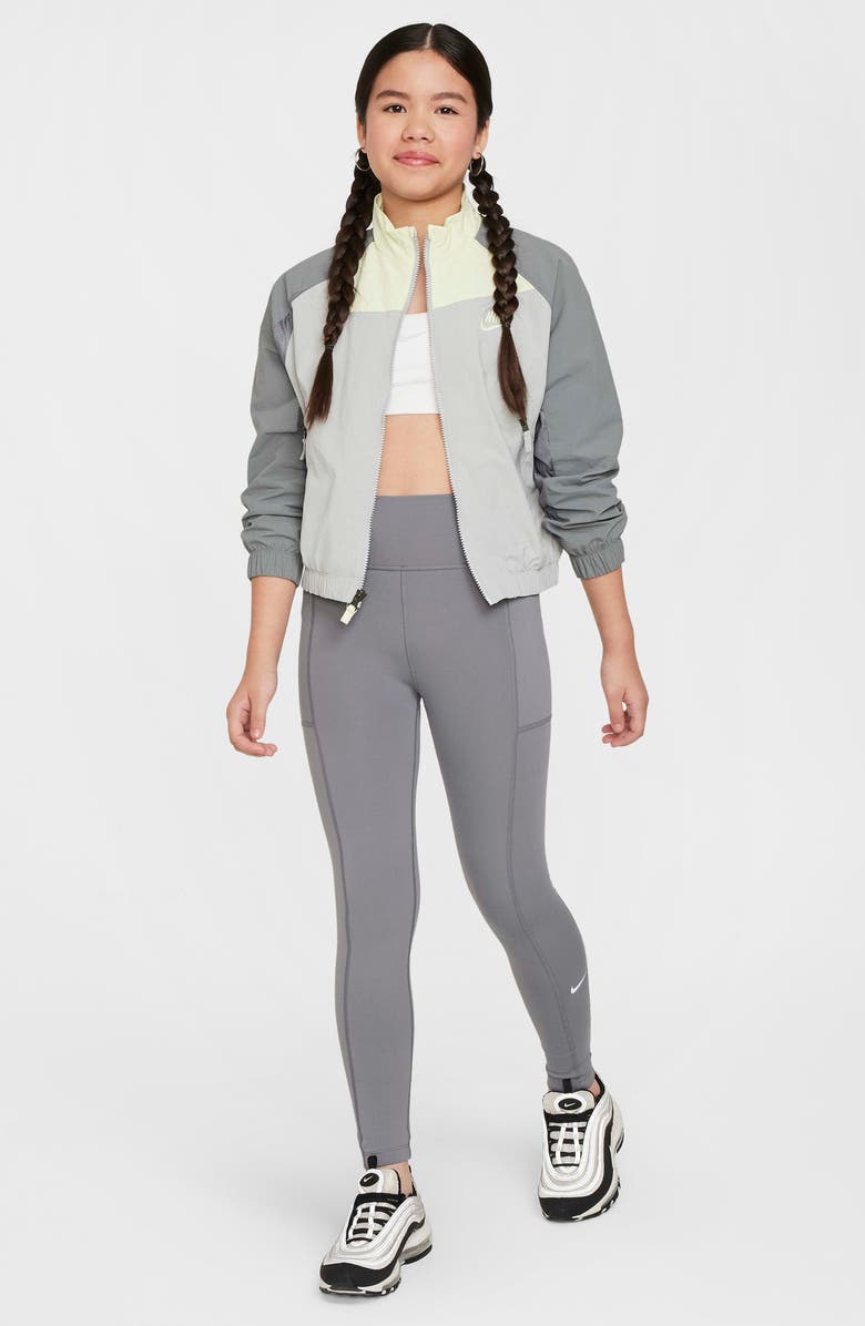 Nike Kids' Nike One Dri-FIT Pocket Leggings, Alternate, color, Smoke Grey/ White