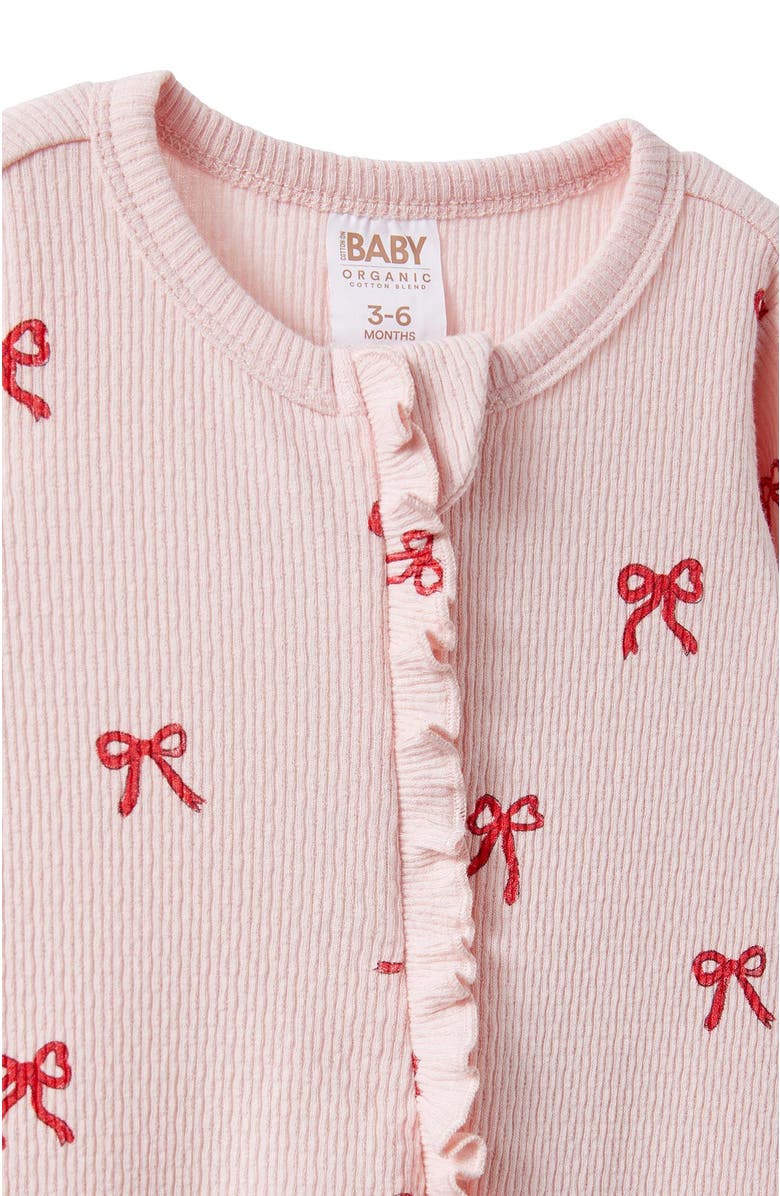 Cotton On Kids Organic Pointelle Ruffle Zip All In One, Alternate, color, Soft Musk Bow