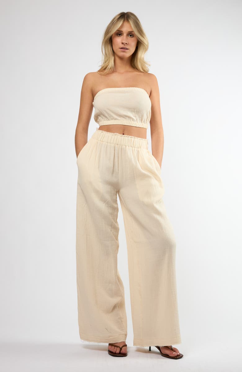 Viens Avec Moi Crinkle Cotton Gauze Wide Leg Pants, Alternate, color, Cream