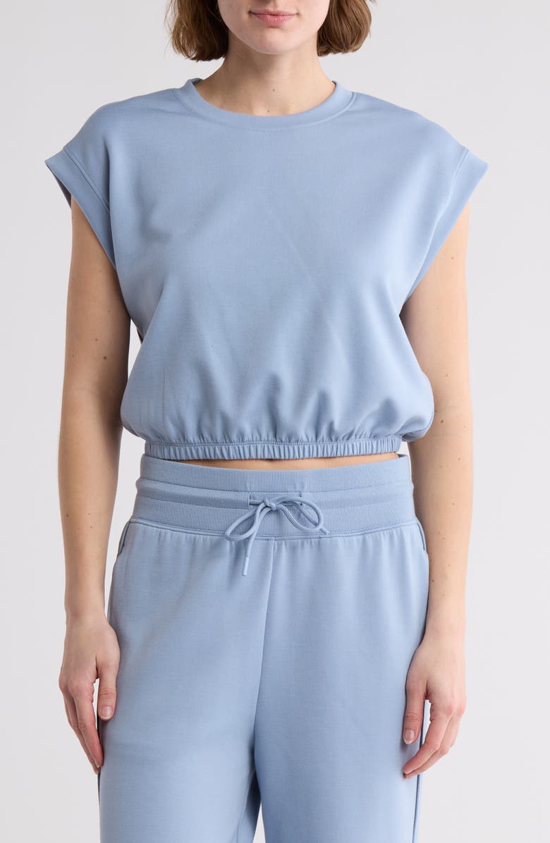 YOGALICIOUS Free Flow Scuba Knit Crop Top, Main, color, Rain Washed