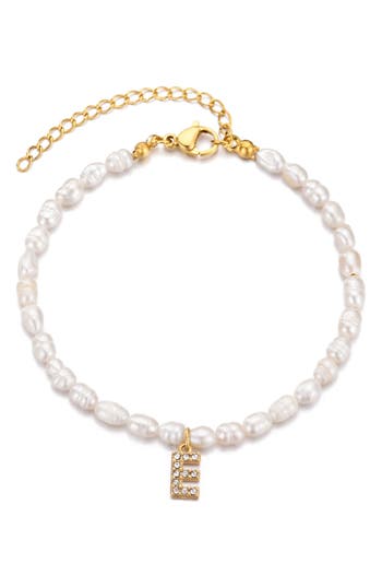 Adornia Gold Freshwater Cultivated Pearl Cubic Zirconia Letter Bracelet In Gold