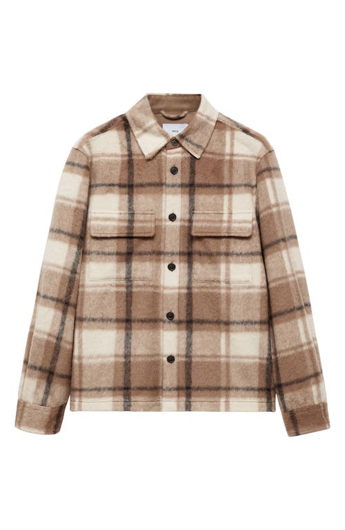 Mango Textured Check Flannel Overshirt In Beige