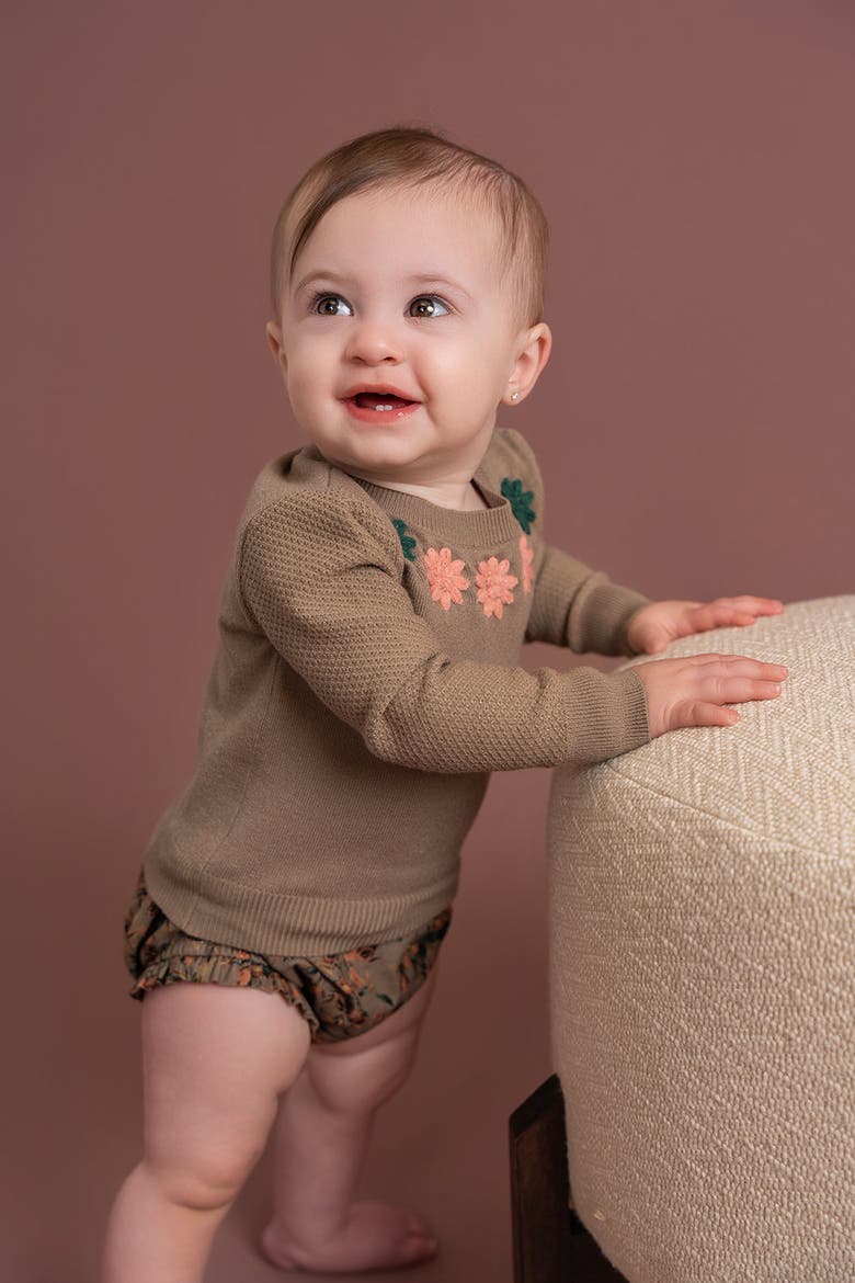 Flower Embroidered 2 Piece Long Sleeve Top and Bottom Set, Alternate, color, Black