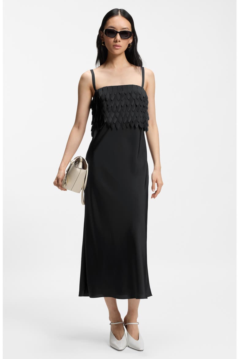 Dalaster Faux Feather Bodice Maxi Dress, Alternate, color, BLACK