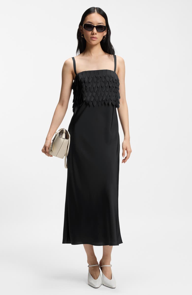 BOSS Dalaster Faux Feather Bodice Maxi Dress, Alternate, color, Black