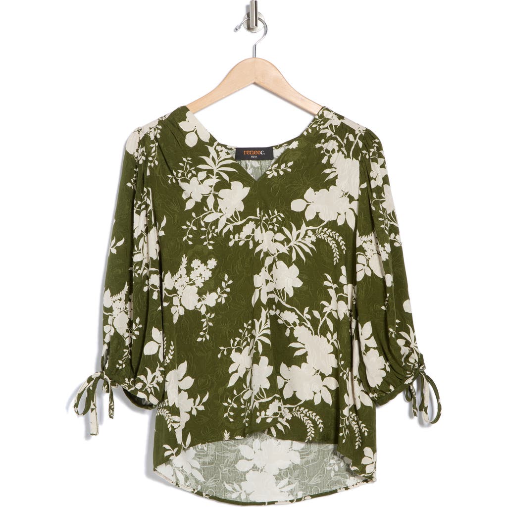 Shop Renee C Jacquard Floral Top In Olive