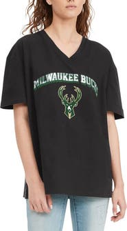 TOMMY JEANS Women's Tommy Jeans Black Milwaukee Bucks Ashley V-Neck T-Shirt