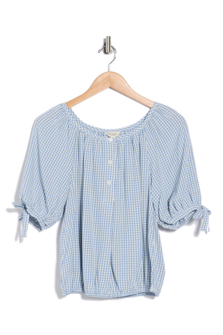 Gingham Bubble Hem Top, Alternate, color, LIGHT BLUE/ CREAM