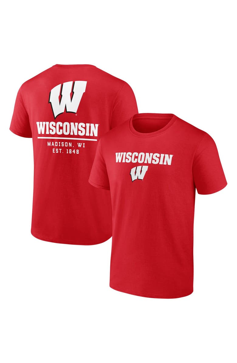 FANATICS Men's Fanatics Branded Red Wisconsin Badgers Game Day 2-Hit T-Shirt, Main, color,