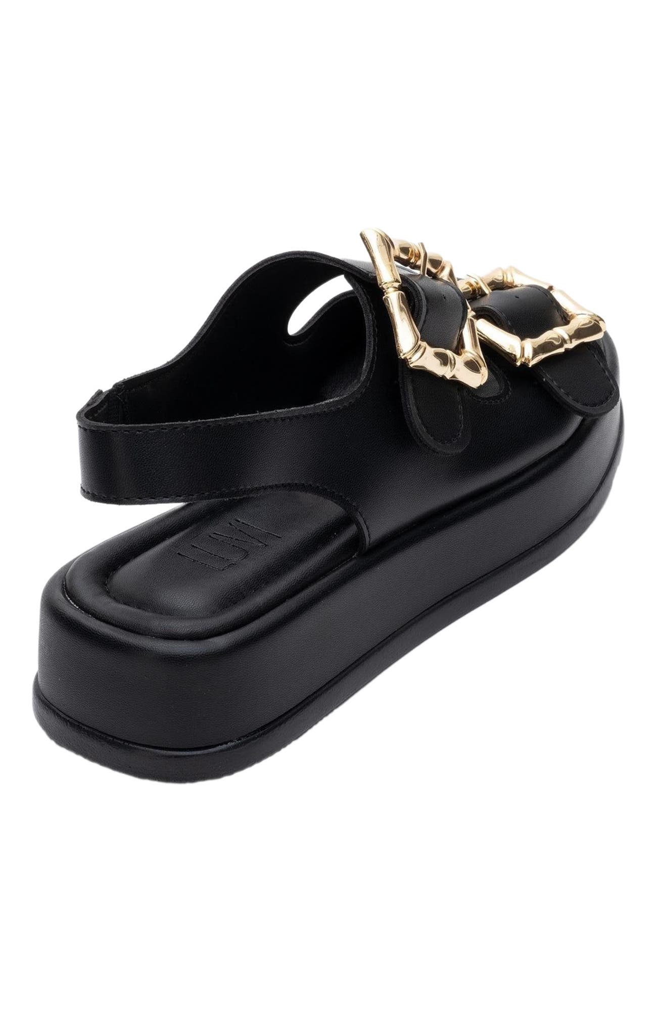 Slope Double Strap Sandal, Alternate, color, Black Faux Leather