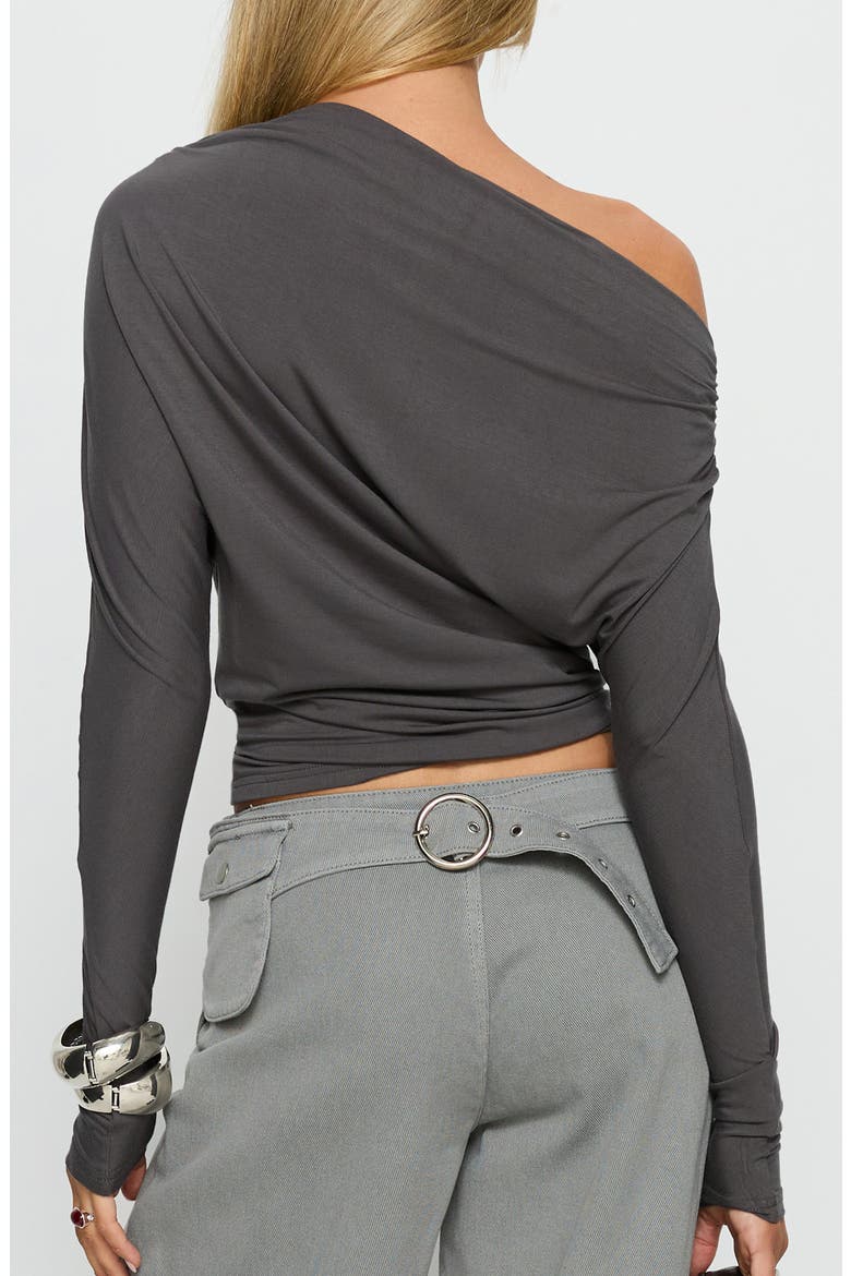 Party Hour Ruched One-Shoulder Long Sleeve Top, Alternate, color, CHARCOAL