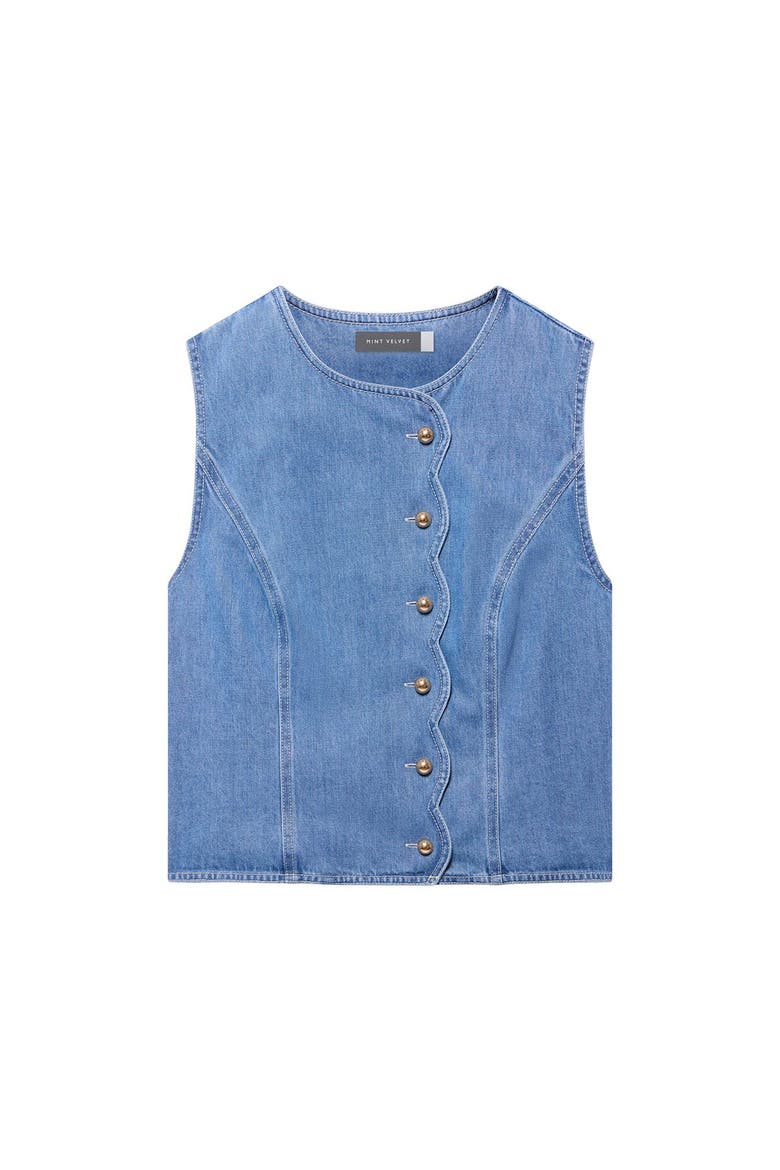 Denim Scallop Detail Waistcoat, Alternate, color, Blue