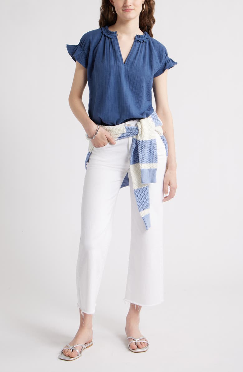 Caslon<sup>®</sup> Ruffle Cotton Gauze Top, Alternate, color, Navy Denim