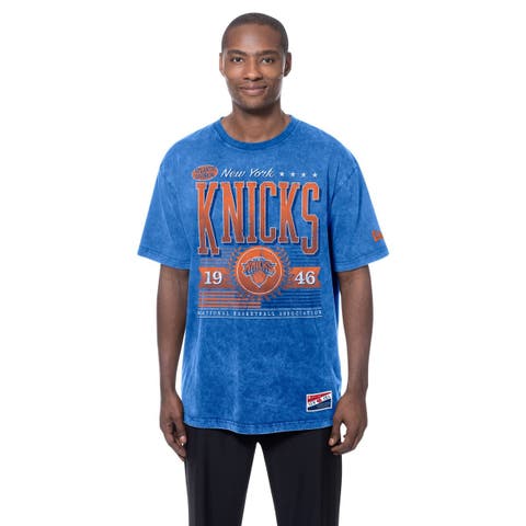 Men's New Era  Blue New York Knicks Oversized Throwback Collection Mineral Wash T-Shirt