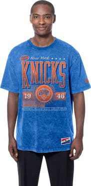 New Era Men's New Era Blue New York Knicks Oversized Throwback Collection Mineral Wash T-Shirt