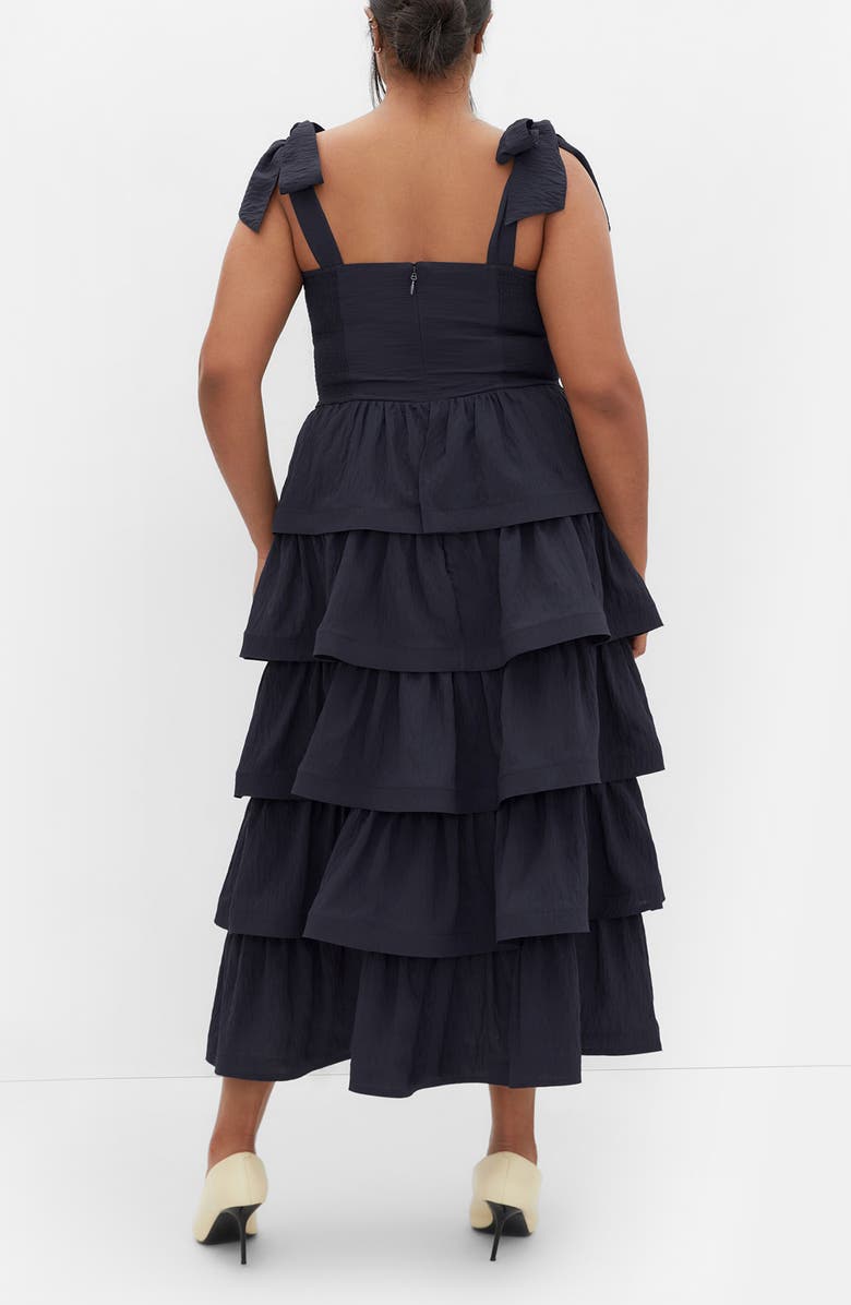 City Chic Elina Tie Strap Tiered Midi Dress, Alternate, color, Navy